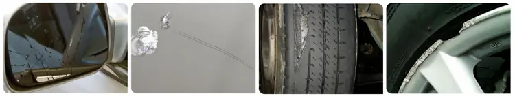 Example of damage to glass and tires for which additional charges apply Example of damage to glass and tires for which additional charges apply